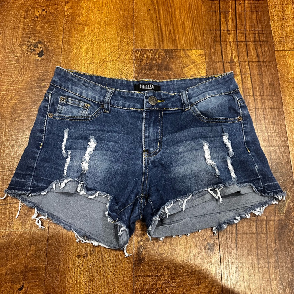 Distressed Dark Blue Denim Jean Shorts